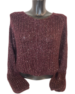 Maglione bordeaux da donna con filo lurex brillante – Baldini Abbigliamento