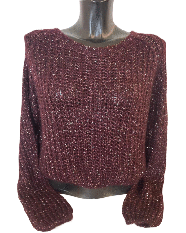 Maglione bordeaux da donna con filo lurex brillante – Baldini Abbigliamento
