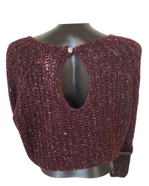 Maglione bordeaux da donna con filo lurex e apertura sul retro – Baldini Abbigliamento