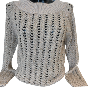 Maglione beige da donna con lavorazione traforata e collo ampio – Baldini Abbigliamento